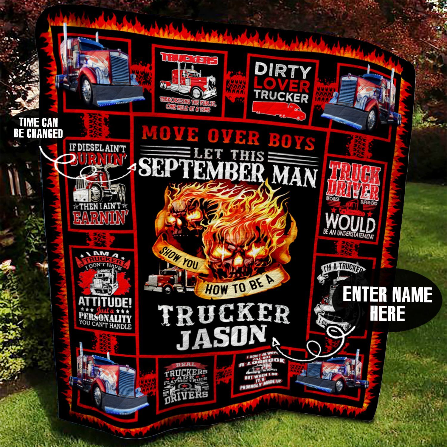 September Trucker Personalized Quilt Blanket BBB050657SM