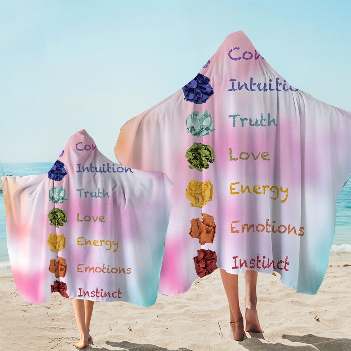 Seven Chakras Pink Printed Hooded Towel