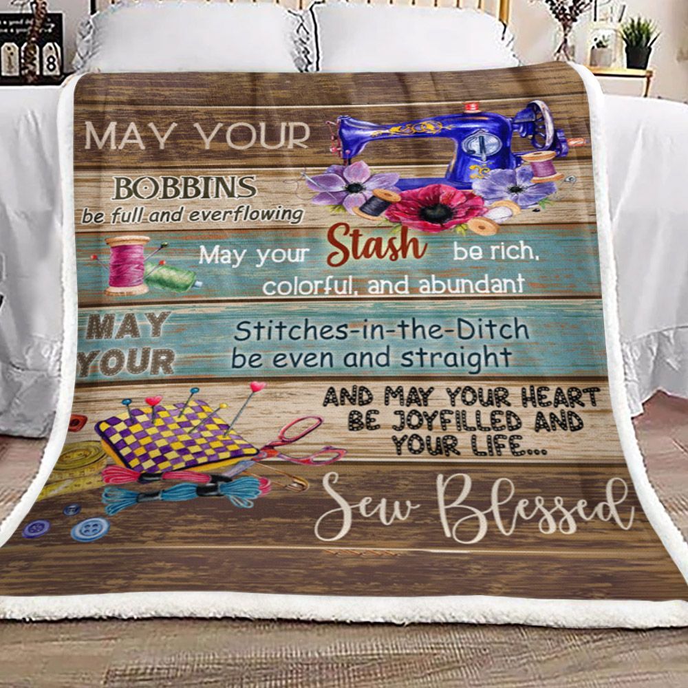Sewing Machine Sherpa Fleece Blanket