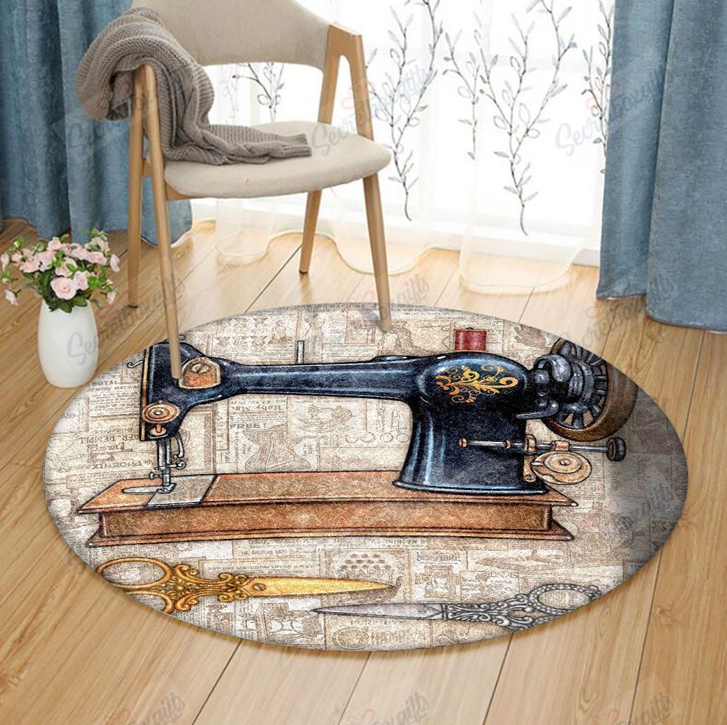 Sewing Machine Vintage Round Carpet