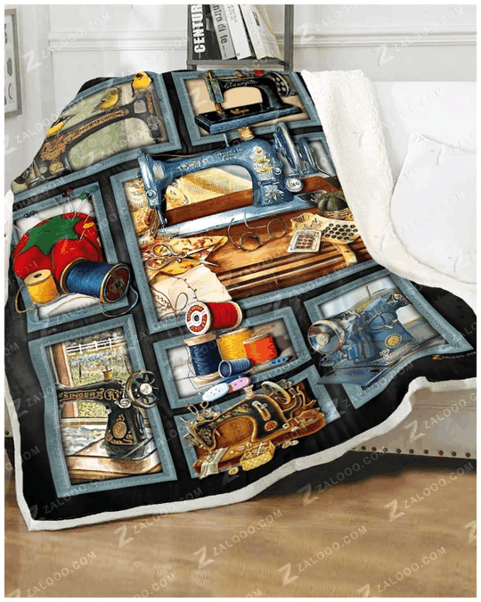 Sewing Machines Sherpa Fleece Blanket