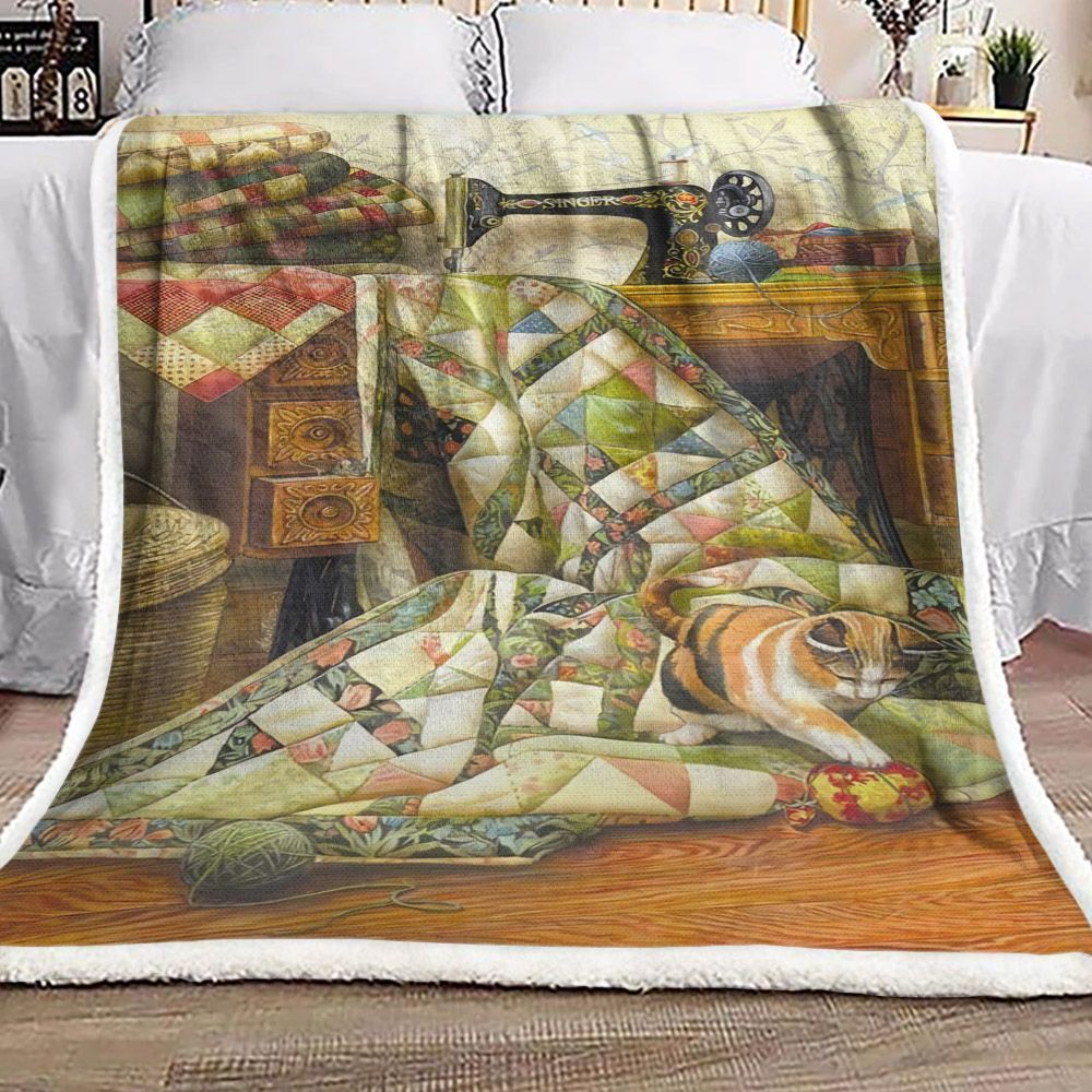 Sewing Quilt Cat Yarn Sherpa Fleece Blanket