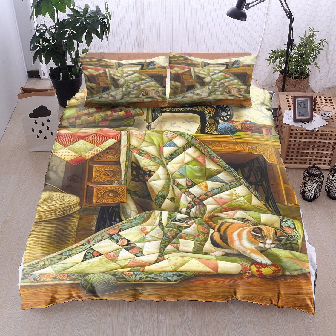 Sewing Quilt Cat Yarn Bedding Set