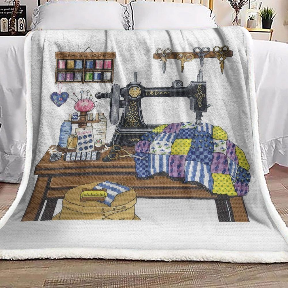 Sewing Room Sherpa Fleece Blanket