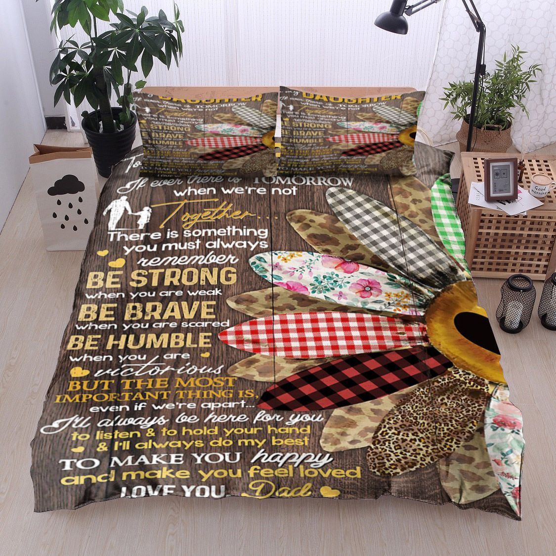 Sewing Sunflower To My Daughter Love Dad Bedding Set