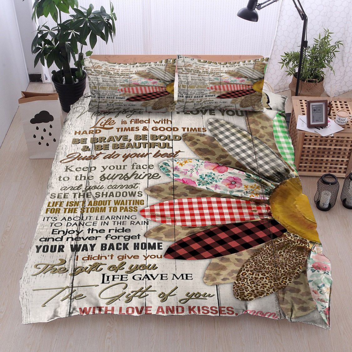 Sewing Sunflower To My Daughter Love Mom Bedding Set