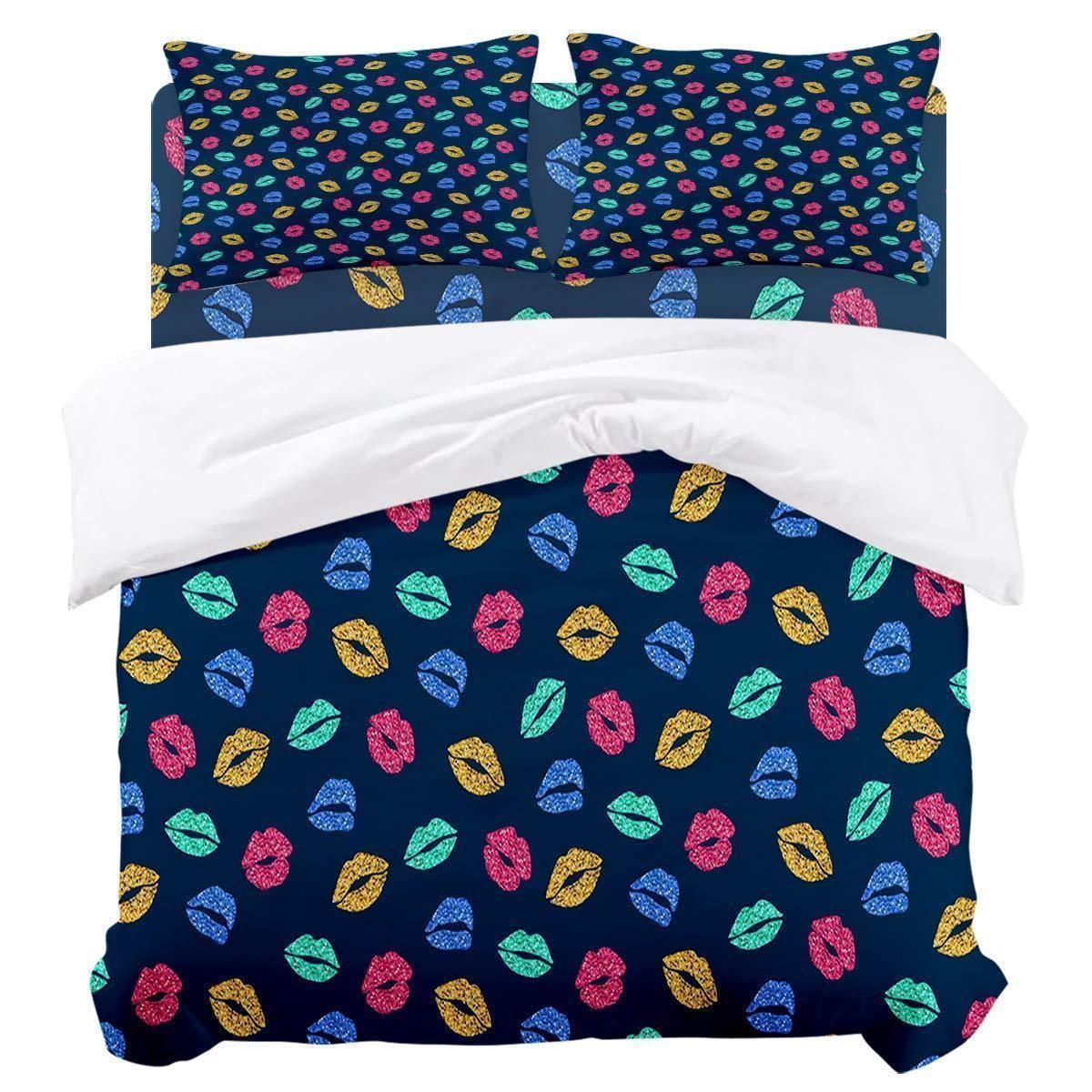 Sexy Colorful Glitter Lips Bedding Set