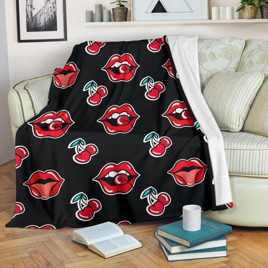 Sexy Lips Cherry Pattern Print Design Fleece Blanket