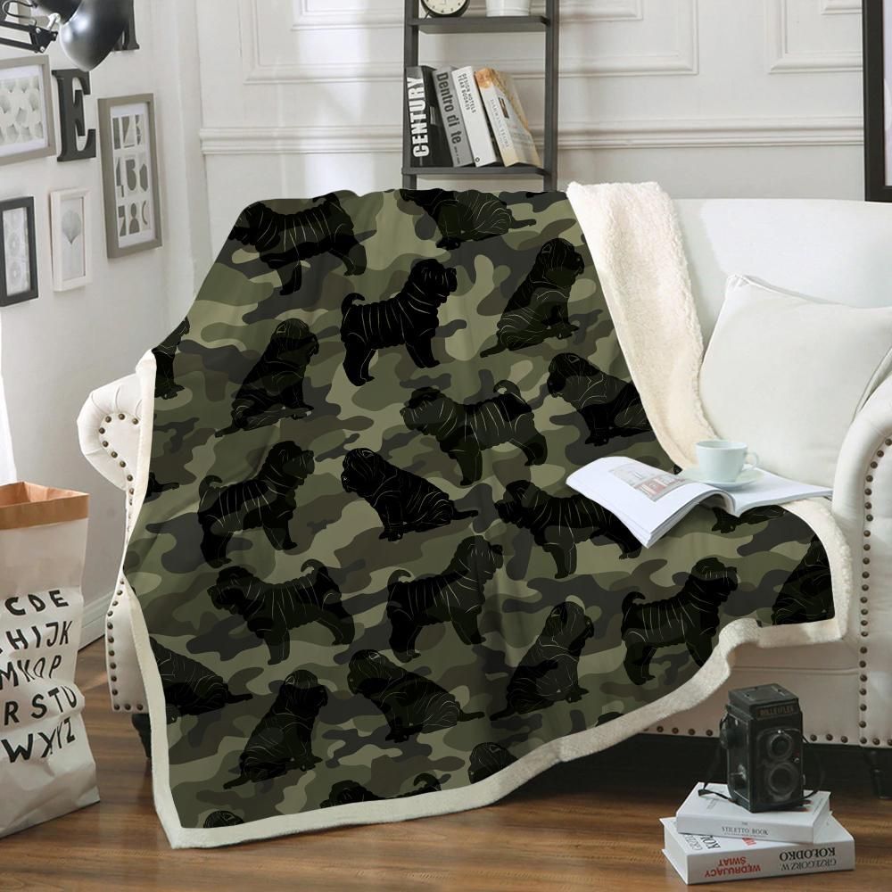 Shar Pei Camo Sherpa Fleece Blanket