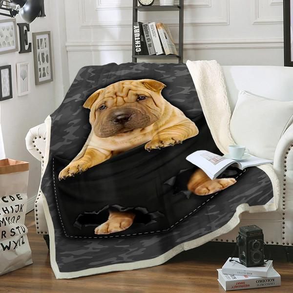 Shar Pei Dog Pocket Sherpa Fleece Blanket