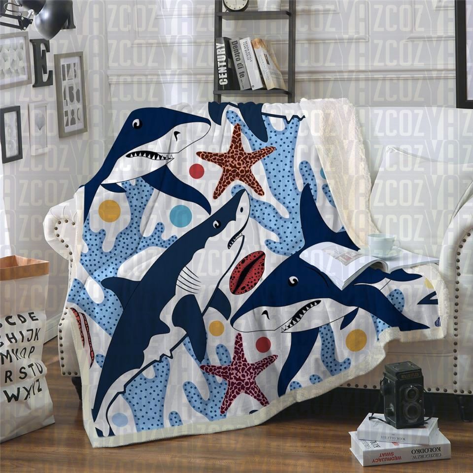 Shark And Coral Sherpa Fleece Blanket