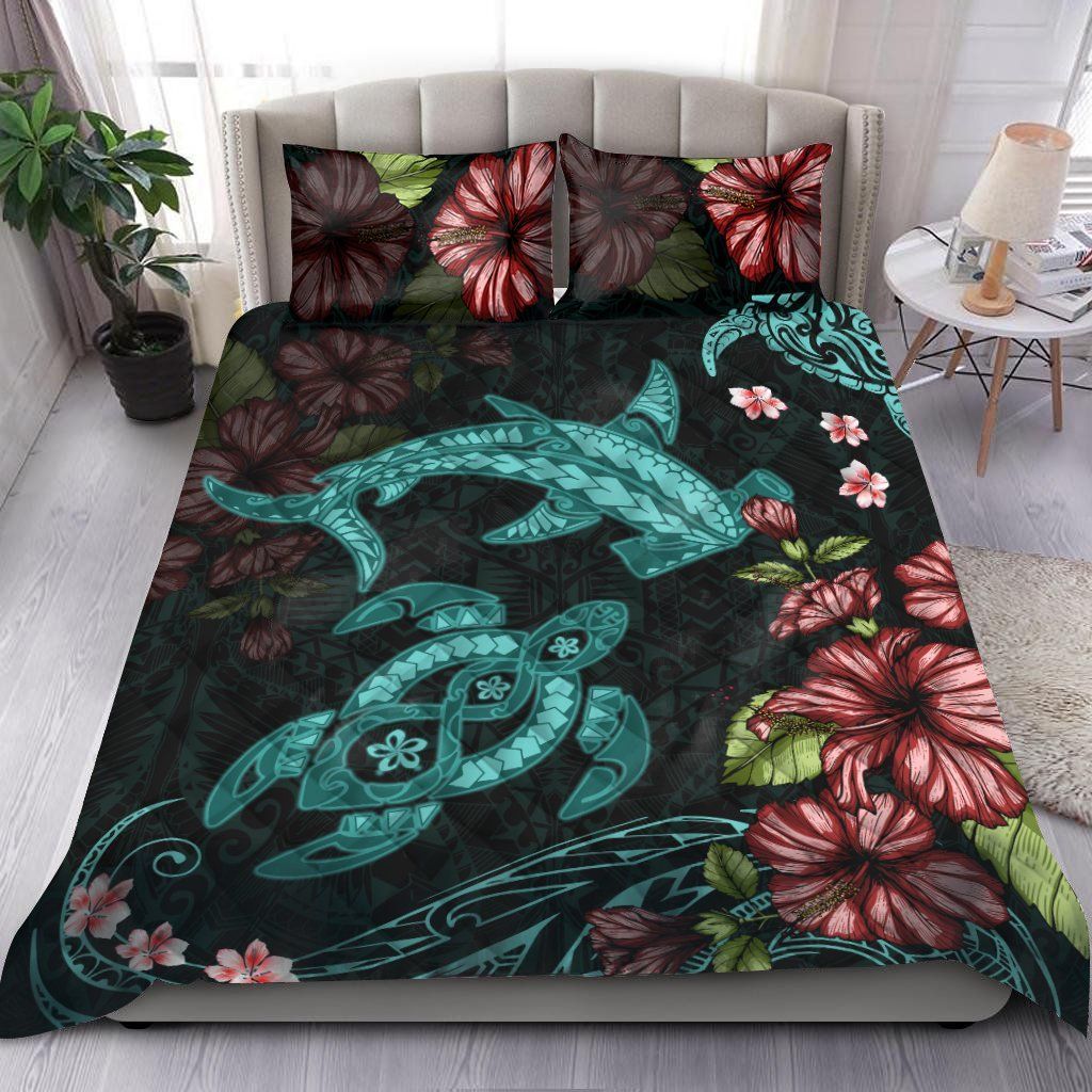 Shark And Turtle Hibiscus Bedding Set