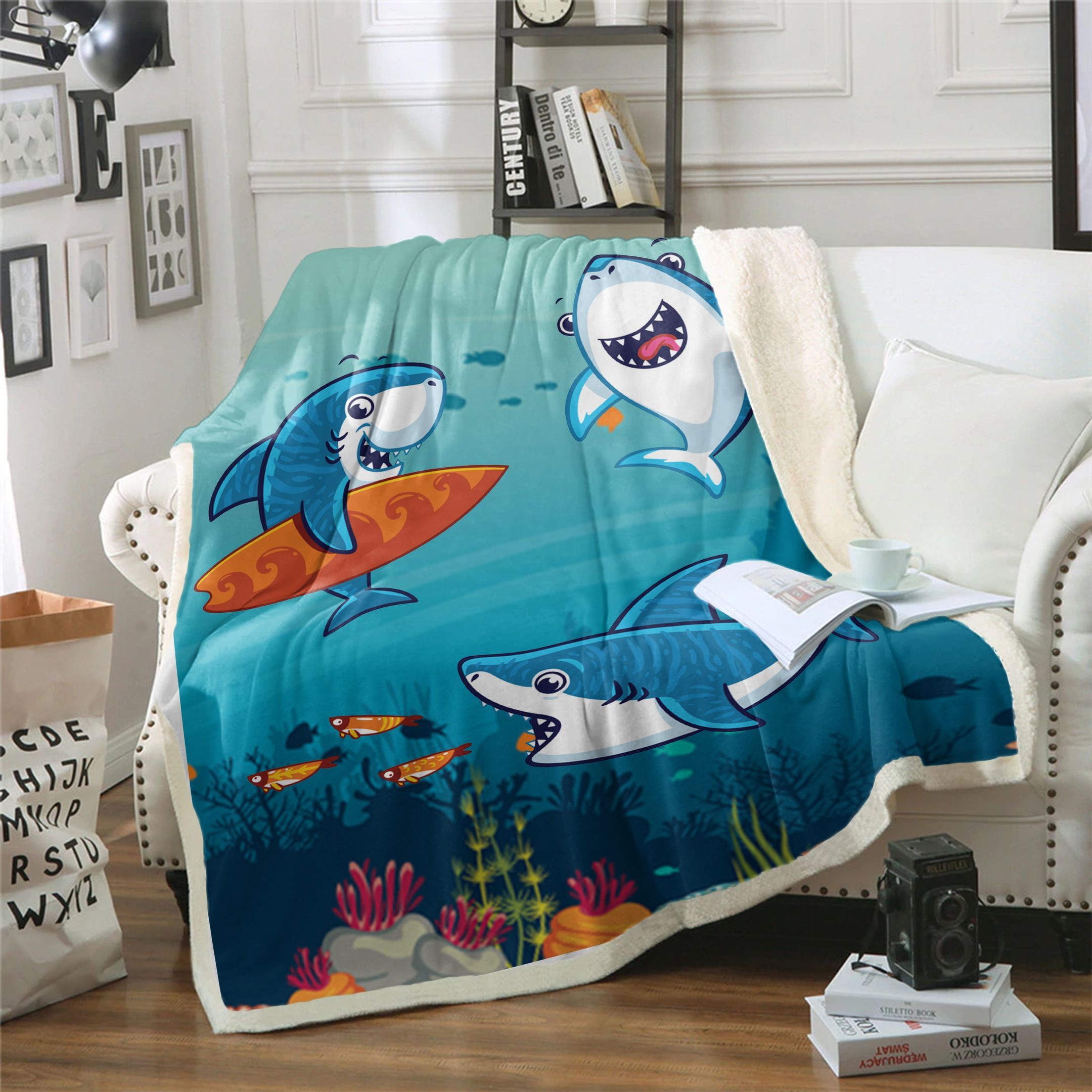 Shark Sherpa Fleece Blanket