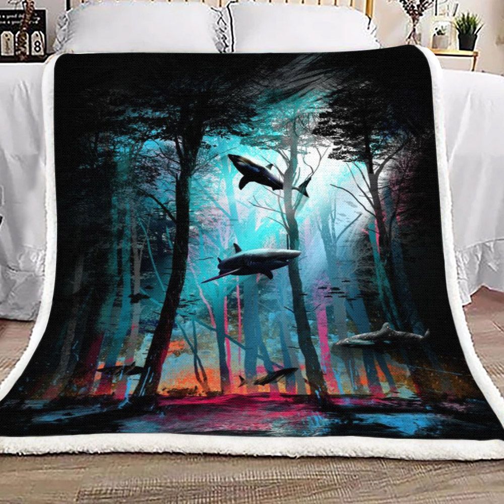 Shark Forest Sherpa Fleece Blanket