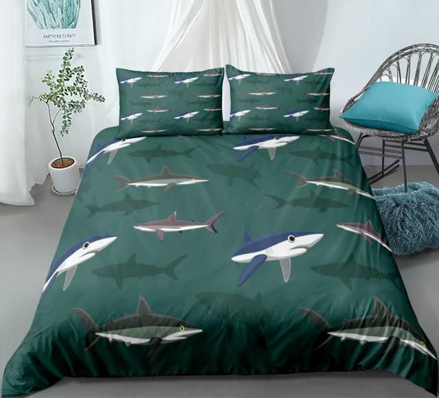Shark In Ocean Green Bedding Set
