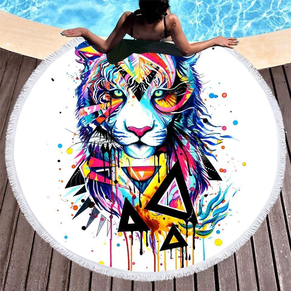 Shattered Tiger Round Beach Towel