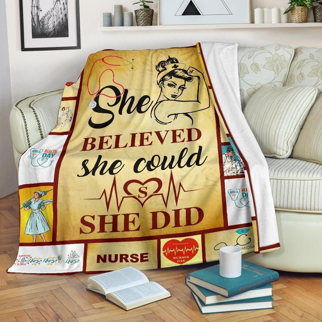 She Believed She Could She Did Nurse Fleece Blanket