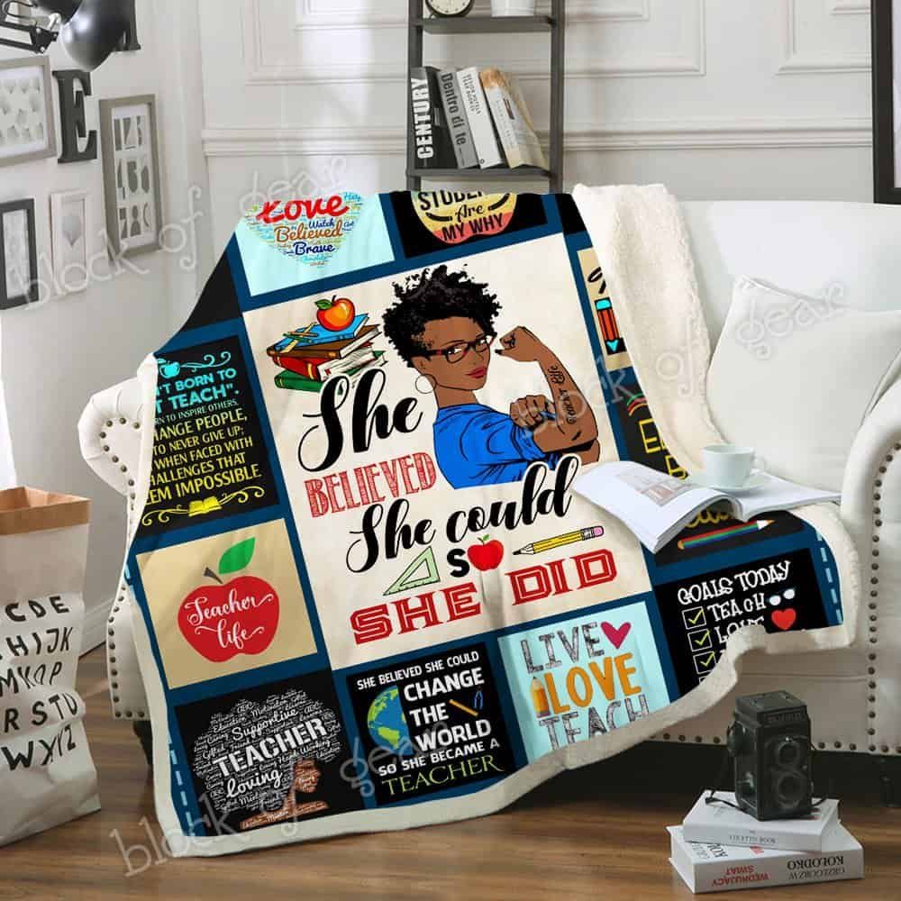 She Believed She Could So She Did Teacher Fleece Blanket