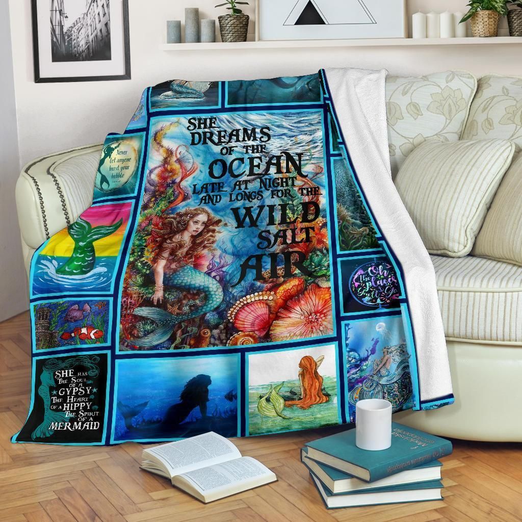 She Dreams Of The Ocean Late At Night And Longs For The Wild Salt Air Mermaid Sherpa Fleece Blanket