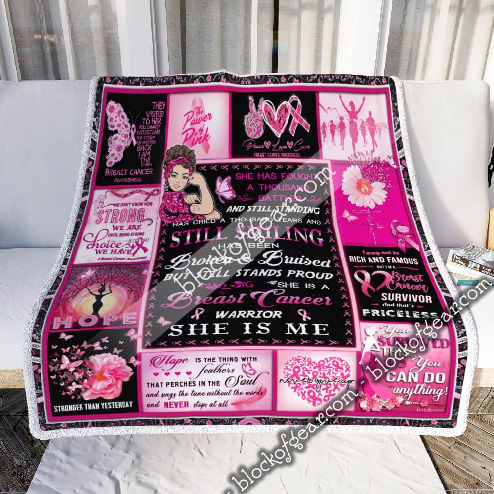 She Is A Breast Cancer Warrior She Is Me Sherpa Fleece Blanket