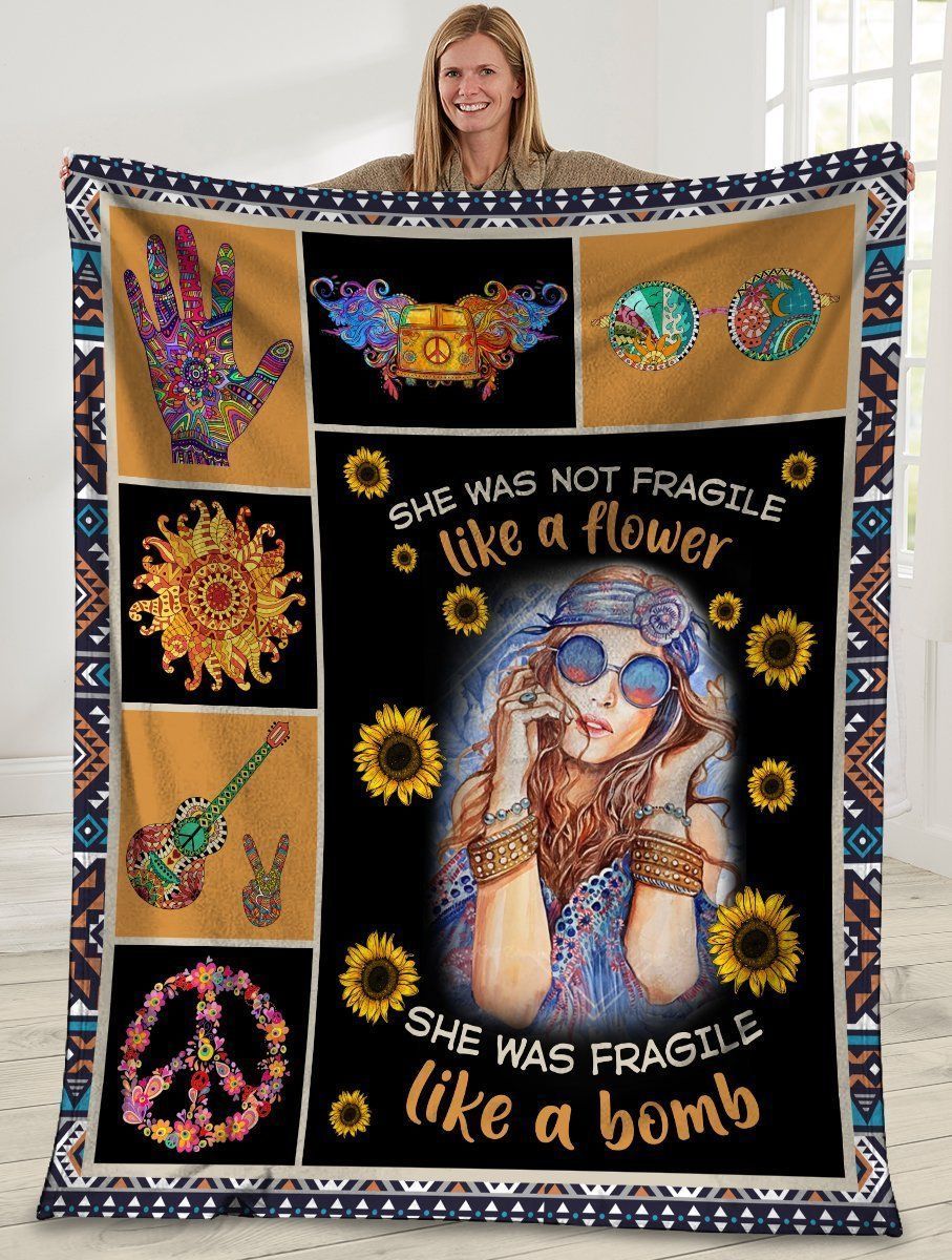 She Not Fragile Like A Flower Sunflower Peace Hippie Girl Fleece Blanket