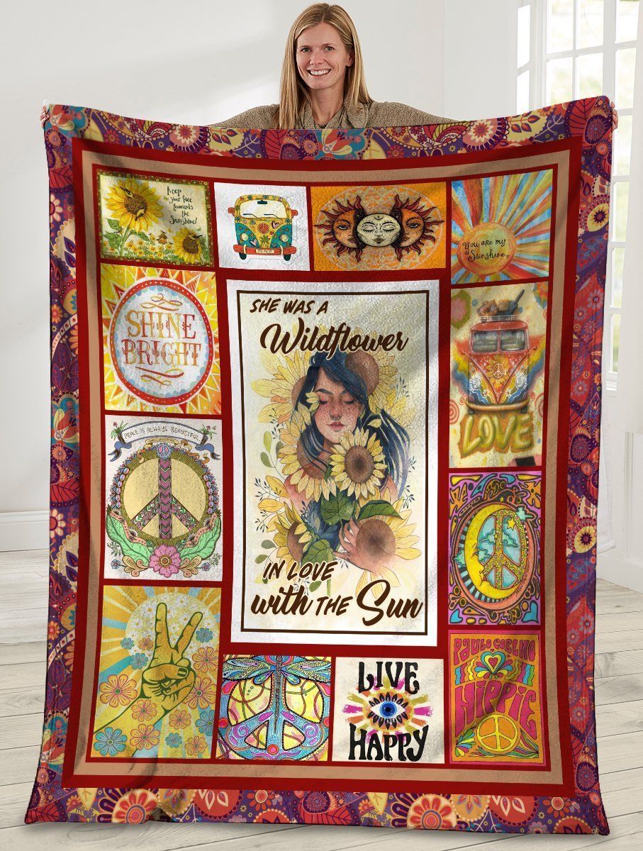 She Was A Windflower In Love With The Sun Peace Sunflower Hippie Fleece Blanket