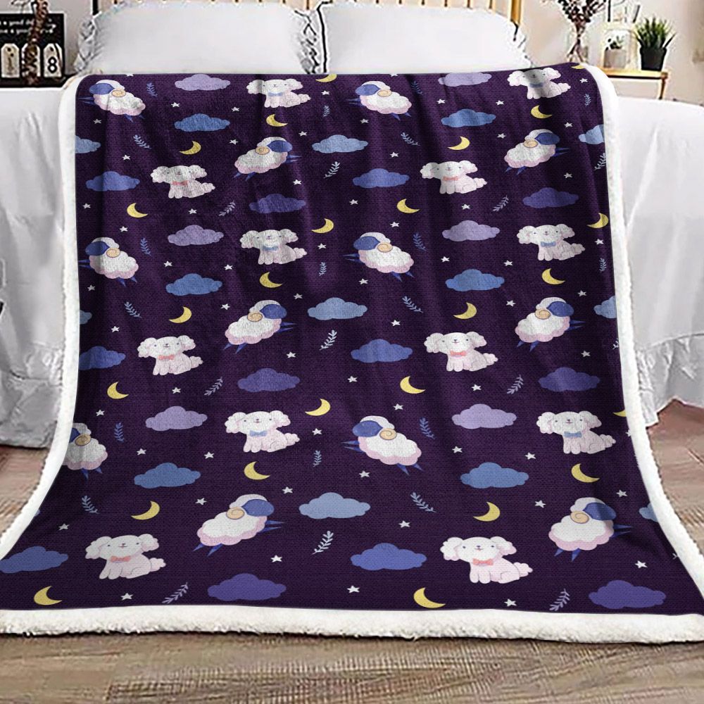 Sheep And Dog Are Flying With The Moon Sherpa Fleece Blanket