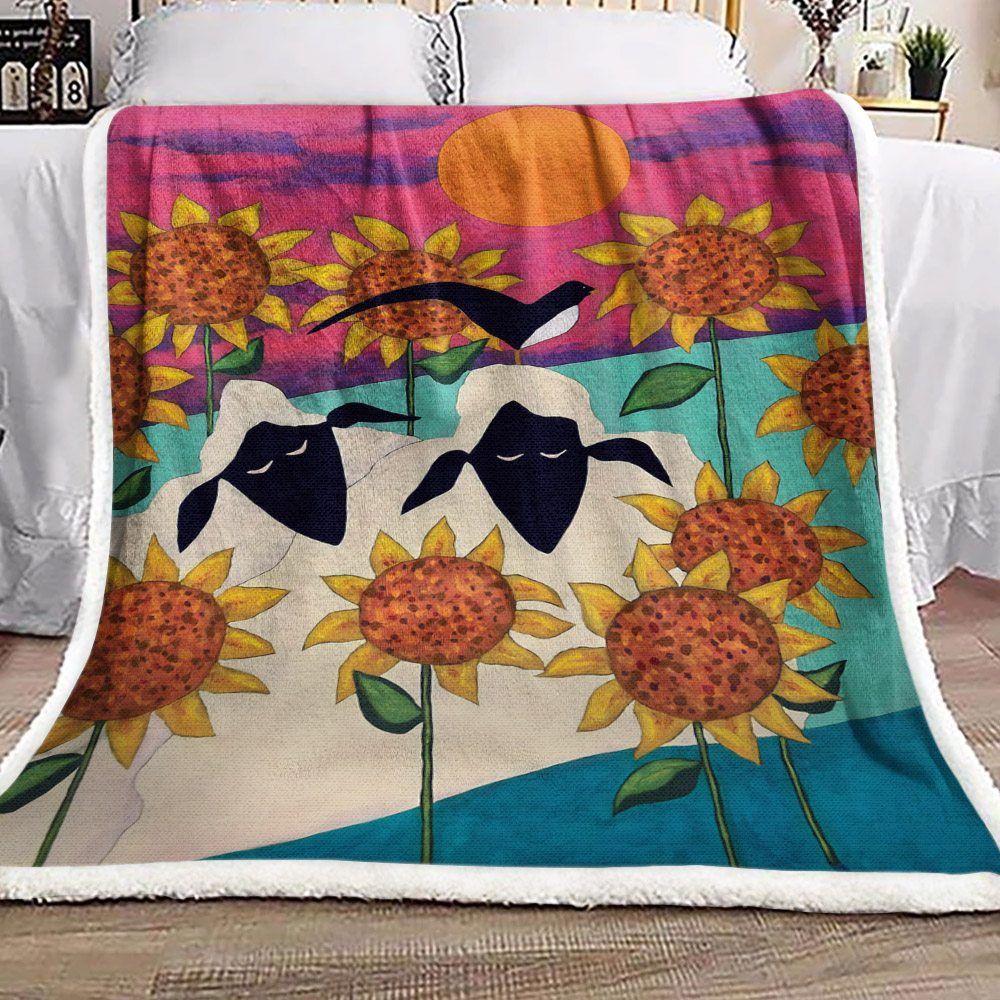 Sheep And Sunflower Sherpa Fleece Blanket