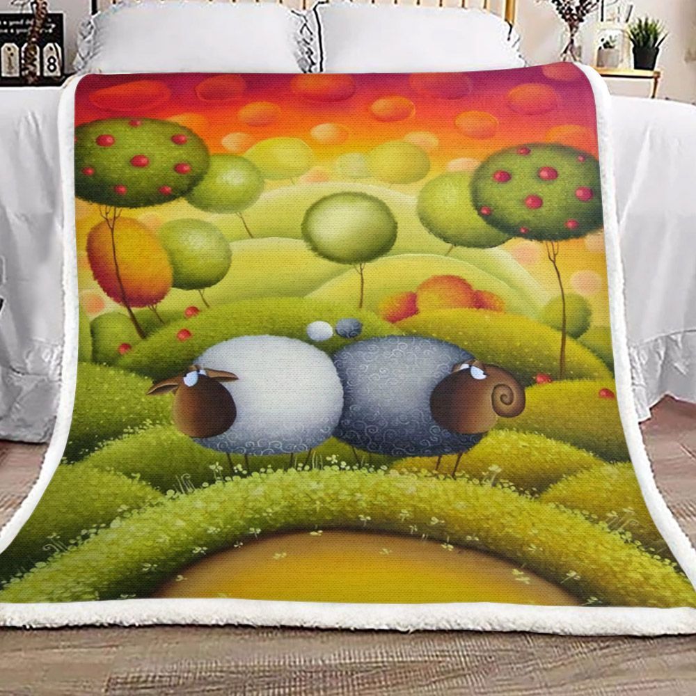Sheep And Tree Sherpa Fleece Blanket