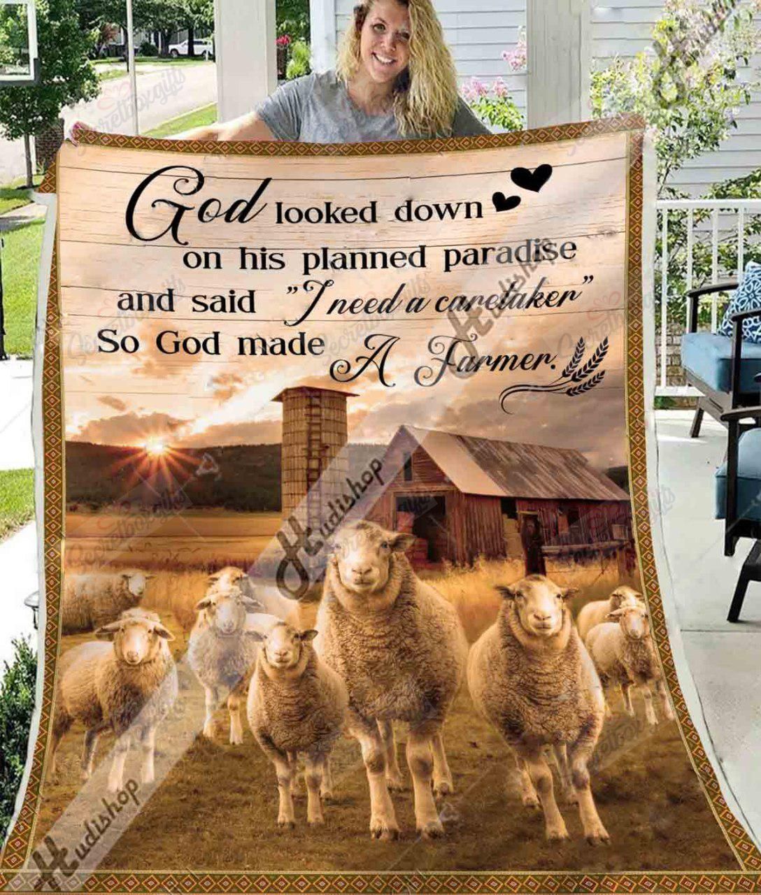 Sheep In Farm Fleece Blanket