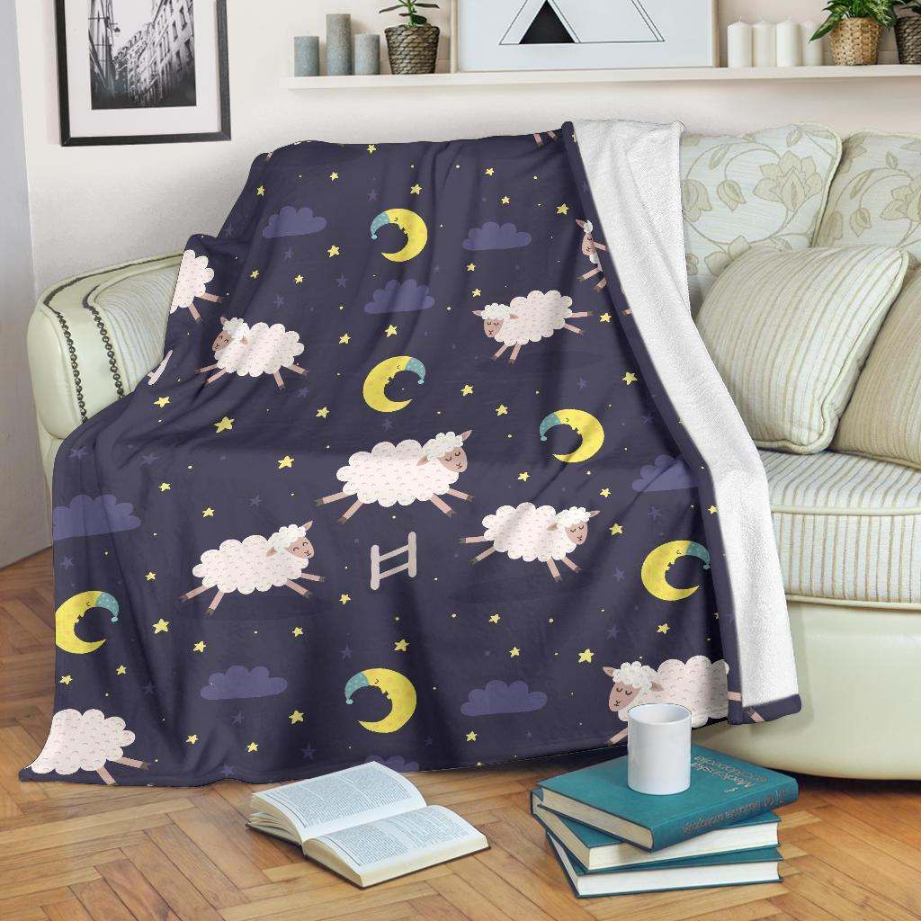 Sheep Night Pattern Sherpa Fleece Blanket