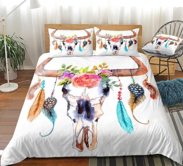 Sheet Skull With Long Horns Bedding Set