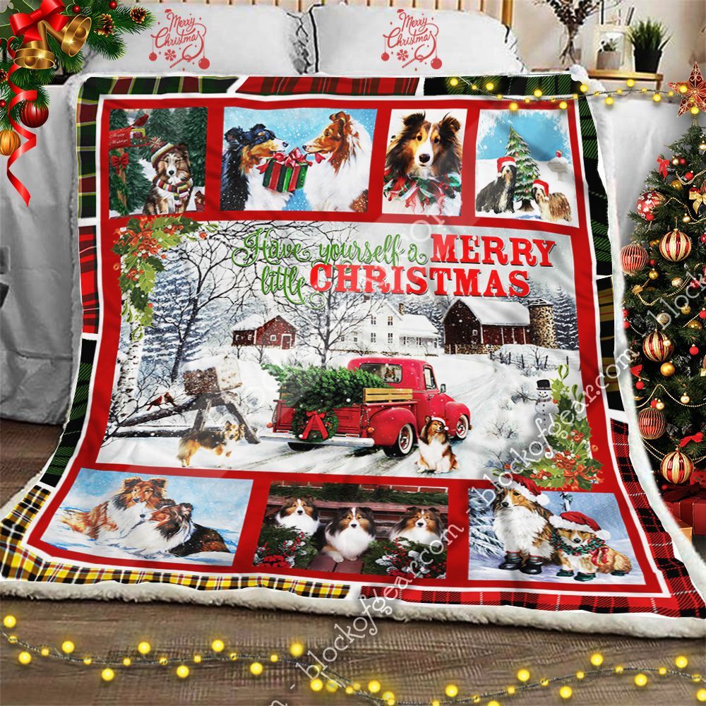 Sheltie Christmas Shetland Sheepdog Dog Sherpa Fleece Blanket