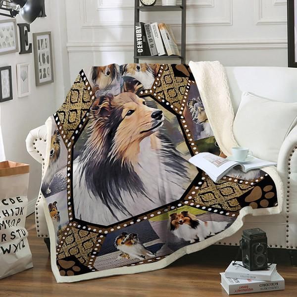 Sheltie Embroidery Dog Sherpa Fleece Blanket