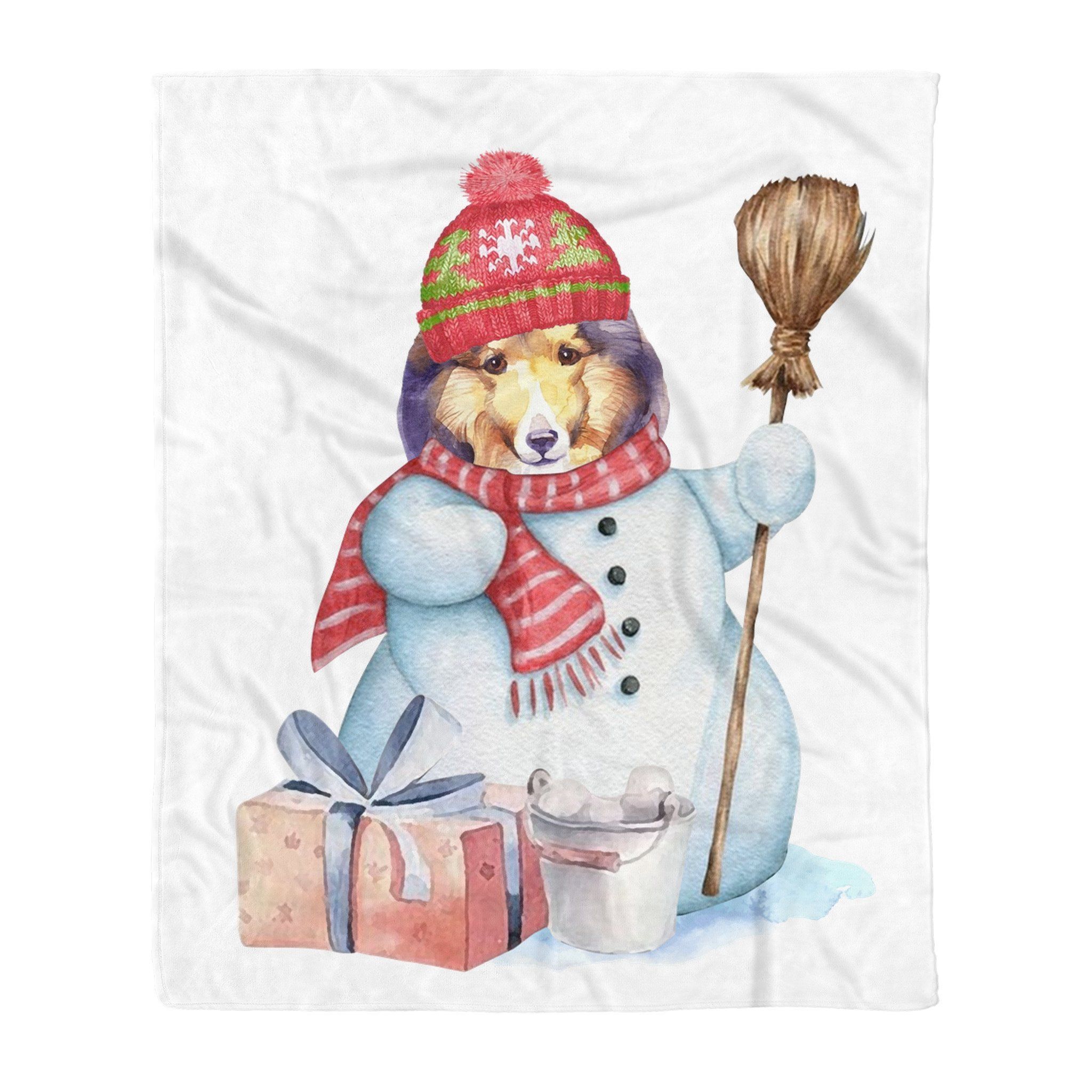 Sheltie Snowman Christmas Sherpa Fleece Blanket