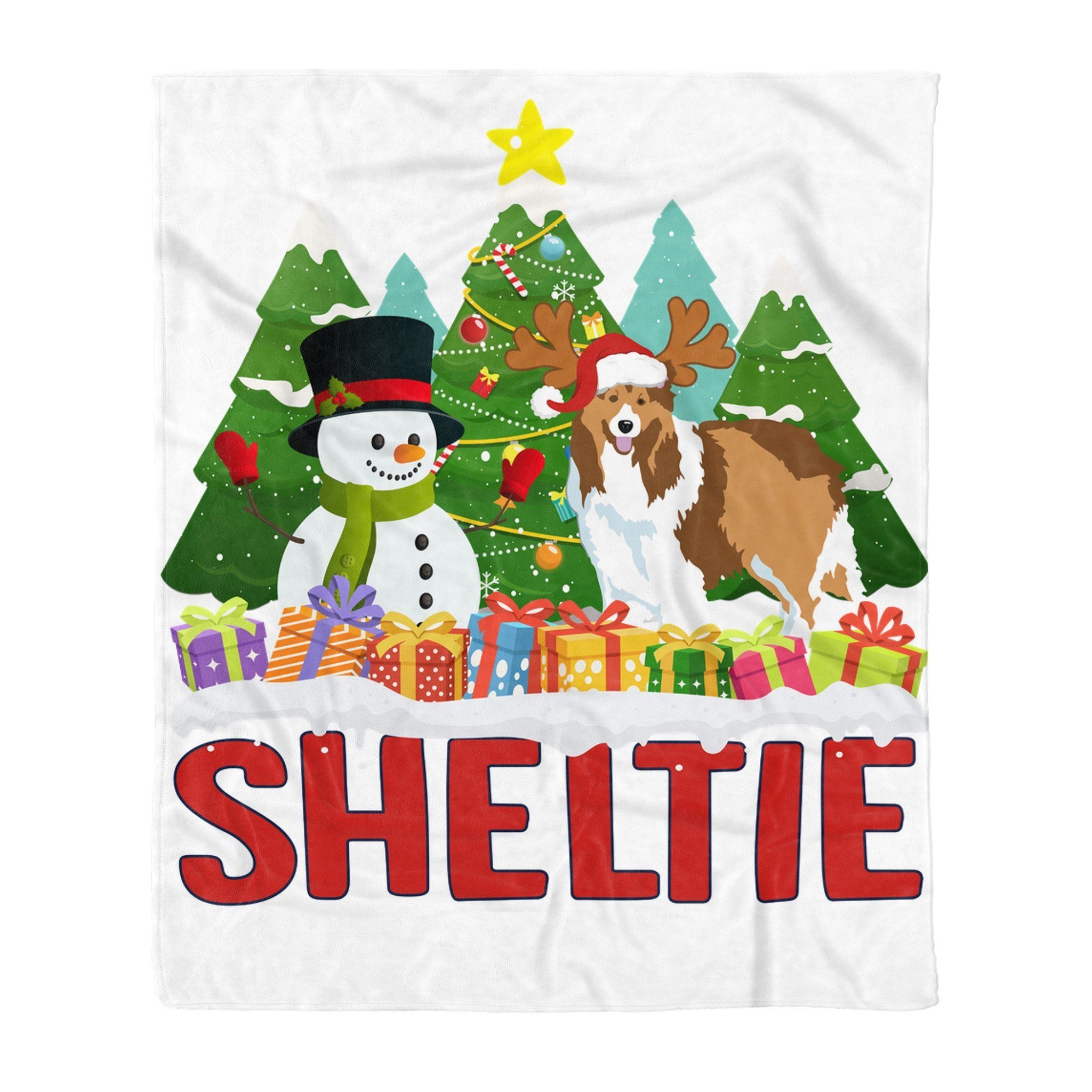 Sheltie Snowman Christmas Tree Sherpa Fleece Blanket