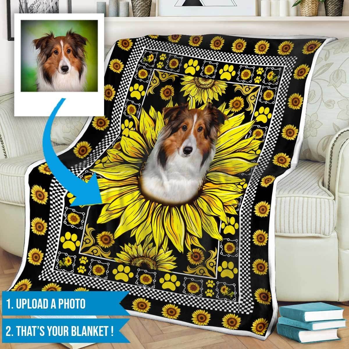 Sheltie Sunflower Sherpa Fleece Blanket