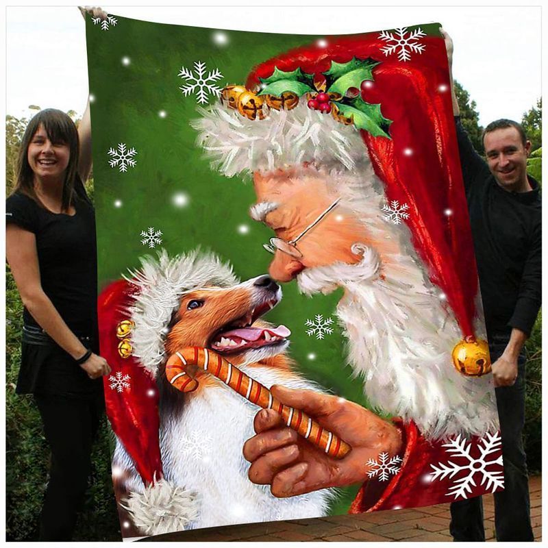 Shetland Sheepdog And Santa Claus Sherpa Fleece Blanket