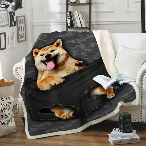 Shiba Inu Dog Pocket Sherpa Fleece Blanket