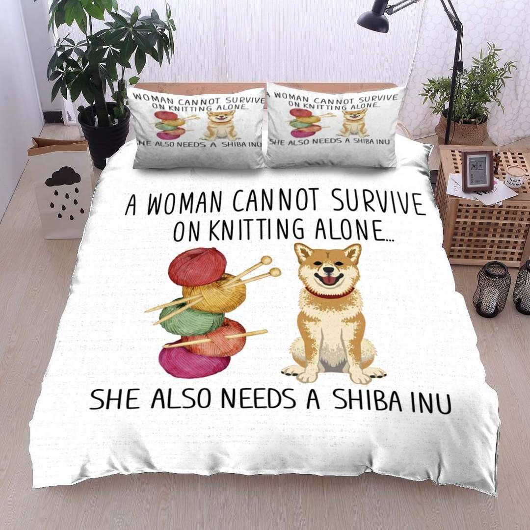 Shiba Inu Knitting Bedding Set