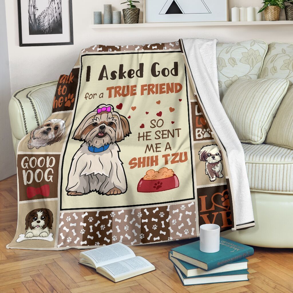Shih Tzu Dog I Asked God Sherpa Fleece Blanket