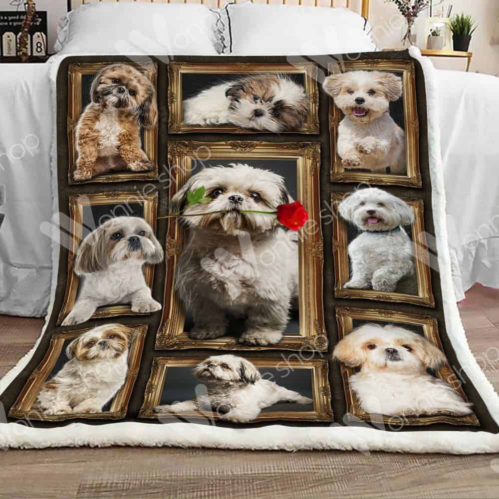 Shih Tzu Dog Rose Sherpa Fleece Blanket