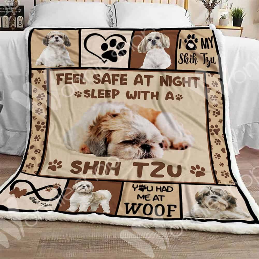 Shih Tzu Dog You Had Me At Woof Sherpa Fleece Blanket