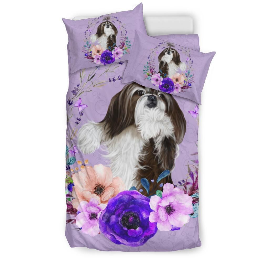 Shih Tzu Flower Purple Bedding Set