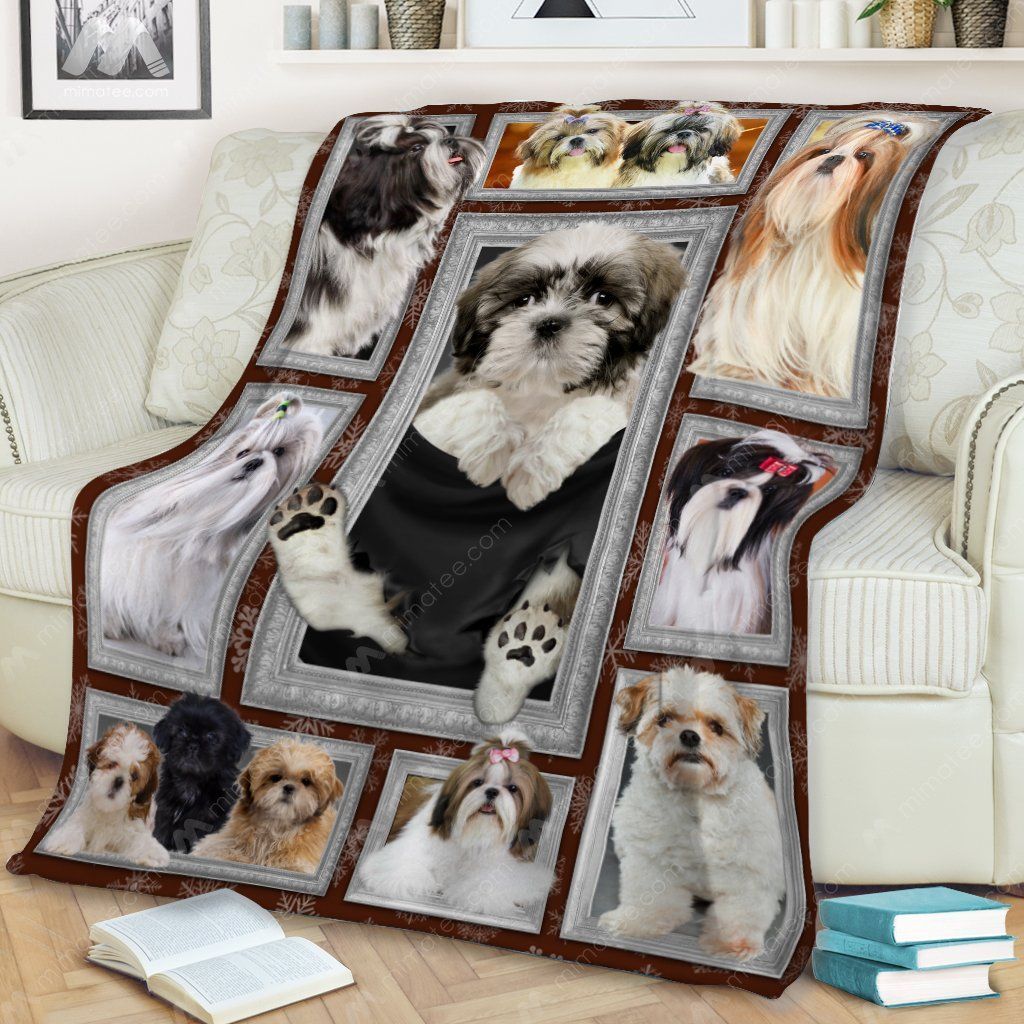 Shih Tzu Funny Faces Xmas Gift Sherpa Fleece Blanket