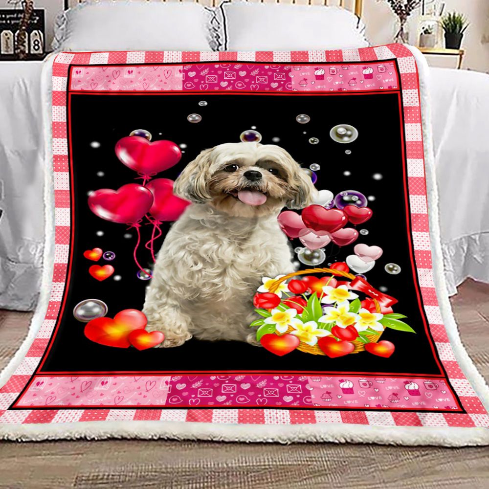 Shih Tzu Heart Valentines Day Fleece Blanket