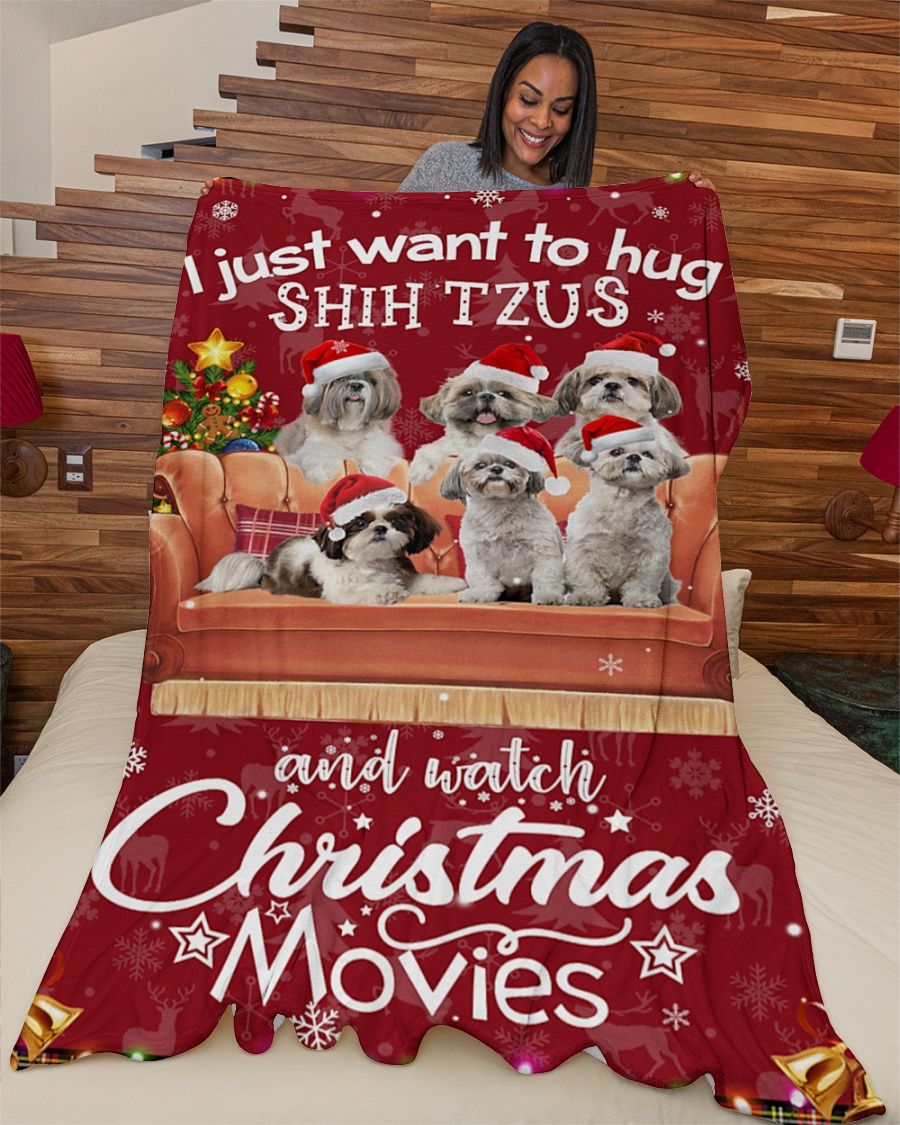 Shih Tzu Hug and Xmas movie Fleece Blanket