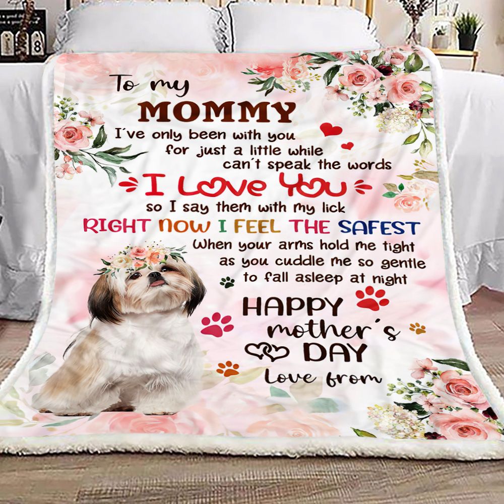 Shih Tzu I Love You Mom Fleece Blanket
