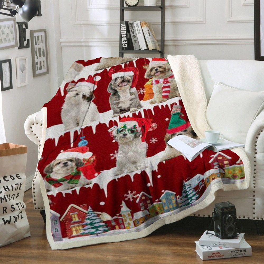 Shih Tzu Snow Christmas Sherpa Fleece Blanket