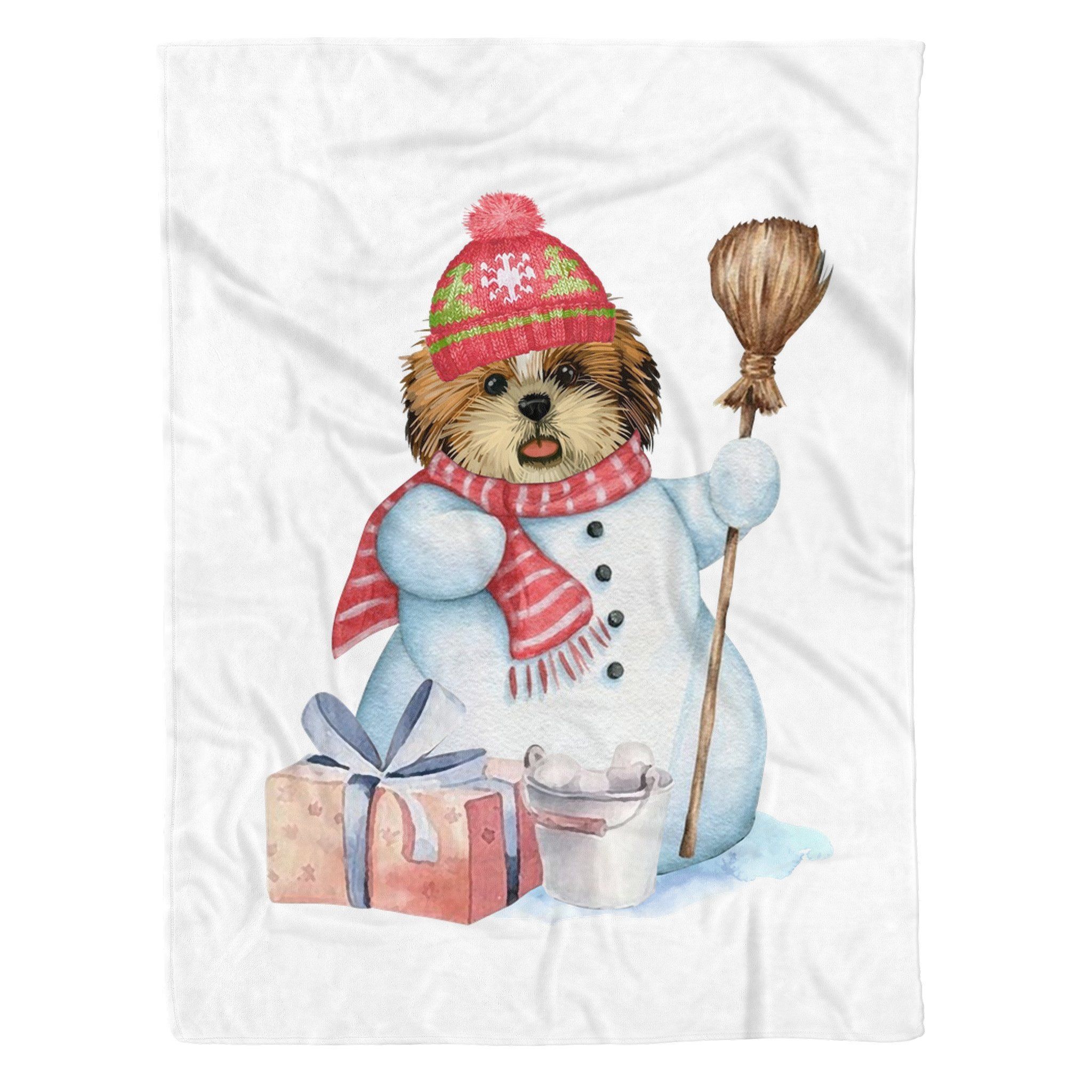 Shih Tzu Snowman Sherpa Fleece Blanket
